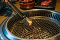 Closeup of hot coal stove for Japanese style barbecue yakiniku Royalty Free Stock Photo