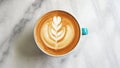 Closeup hot coffee latte art cup. Royalty Free Stock Photo