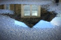 Puddle, House Reflection, Selective Focus Royalty Free Stock Photo