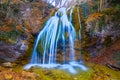 Closeup huge waterfall on mountain river