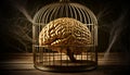 Human Brain Imprisoned in a Dark Bird Cage - Generative Ai