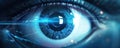 closeup of a human eye with virtual hologram elements for surveillance and digital ID verification or Lasik vision laser Royalty Free Stock Photo