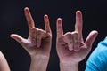 Closeup human hands in Rock and Roll sign and symbol