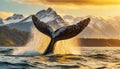 Closeup of a Humpback Whale Tail Splashing in Sea Water - Generative Ai