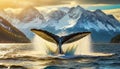 Closeup of a Humpback Whale Tail Splashing in Sea Water - Generative Ai Royalty Free Stock Photo