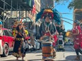 Closeup of hundreds marching during the 1st Annual Indigenous Peoples of America's Parade