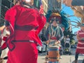 Closeup of hundreds marching during the 1st Annual Indigenous Peoples of America's Parade