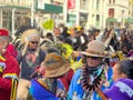 Closeup of hundreds marching during the 1st Annual Indigenous Peoples of America's Parade