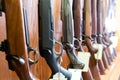 Closeup of hunting and sporting rifles on gun shop showcase Royalty Free Stock Photo