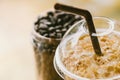 Closeup ice coffee with milk Royalty Free Stock Photo