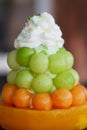 Closeup ice melon Bingsu or Ice cream on tray Royalty Free Stock Photo