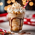 Caramel Frappe Coffee With Striped Straw