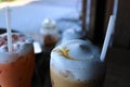 Closeup Iced Coffee with milk froth