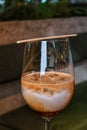 closeup iced milk coffee latte