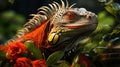 Closeup Iguana in a tree bunch