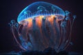Illuminated orange and blue medusa jellyfish Royalty Free Stock Photo