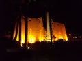 Closeup of illuminated granite obelisk. Luxor, Egypt