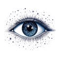 A closeup illustration of a human eye with a galaxylike iris surrounded by sparkling stars Royalty Free Stock Photo
