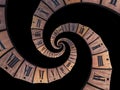 Closeup illustration of a wooden infinity time spiral on black background Royalty Free Stock Photo