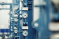 Closeup image of barometers at a brewery plant. Royalty Free Stock Photo