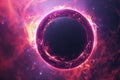 Closeup image of black hole, bright circles of light sci-fi concept, Generated AI Royalty Free Stock Photo