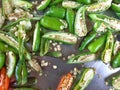 Closeup image of chopped green chillies.