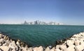 Closeup image of the Doha coastline overlooking the city skyline