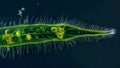 A closeup image of a euglenoid flagellum the long whiplike structure that propels the cell through water. The flagellum