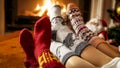 Closeup photo of female feet in warm woolen socks warming by the fireside at house Royalty Free Stock Photo