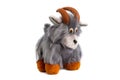 Closeup image grey toy soft goat with grey fur isolated at white background
