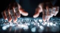 A closeup image of hands inputting data on a quantum computing interface emphasizing the precision needed in configuring Royalty Free Stock Photo