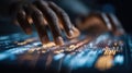A closeup image of hands inputting data on a quantum computing interface emphasizing the precision needed in configuring Royalty Free Stock Photo