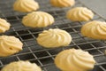 Closeup image homemade butter cookies put on wire rack.