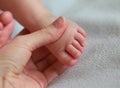 Closeup image of mother holding baby foot Royalty Free Stock Photo