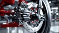 Closeup image of a motorcycle brake disc in a garage Royalty Free Stock Photo