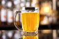 Closeup image of mug with golden cold light beer Royalty Free Stock Photo