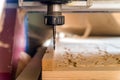 Close up milling machine processes wood Royalty Free Stock Photo