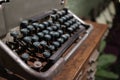 A closeup image of an old vintage type writer with eroded keys with selective focus on A S D W keys and background blur Royalty Free Stock Photo