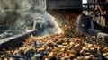 A closeup image of a pile of carbonaceous materials such as wood chips or agricultural waste being fed into a gasifier. Royalty Free Stock Photo