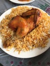 Closeup image of a plate of chicken mandi Royalty Free Stock Photo