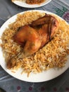 Closeup image of a plate of chicken mandi Royalty Free Stock Photo