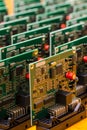 Closeup Image of Produced Automotive Printed Circuit Boards with Soldered Surface Mounted Components Royalty Free Stock Photo