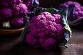 Closeup image of purple cauliflower on table. Generate ai