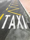 Closeup image of special lane for taxi painted on the road