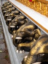 Closeup image of traditional decorative Hindu or Buddhist elephants in temple