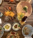 Closeup image of Turkish and Lebanese sharing platters Royalty Free Stock Photo