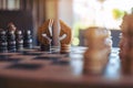 Two horses on wooden chessboard game Royalty Free Stock Photo