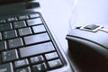 Closeup Image of Wired Computer Mouse and Laptop Keyboard. E-commerce, Online Shopping Concept Royalty Free Stock Photo