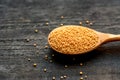 Mustard seeds in wooden spoon close up Royalty Free Stock Photo