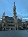Closeup on the impressive Town hall at historical Grand place , Brussels , Belgium
